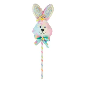 December Diamonds Cotton Candy Land Bunny Head On Straw Pick Figurine