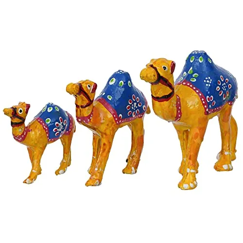 eCraftIndia Set of 3 Decorative Camel Showpiece Animal Figurines- Multicolor