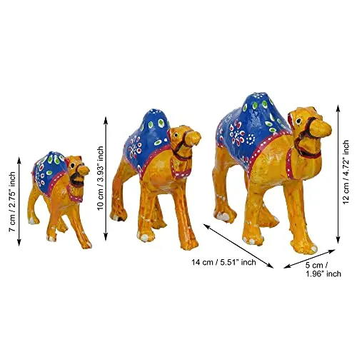 eCraftIndia Set of 3 Decorative Camel Showpiece Animal Figurines- Multicolor
