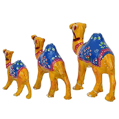 eCraftIndia Set of 3 Decorative Camel Showpiece Animal Figurines- Multicolor