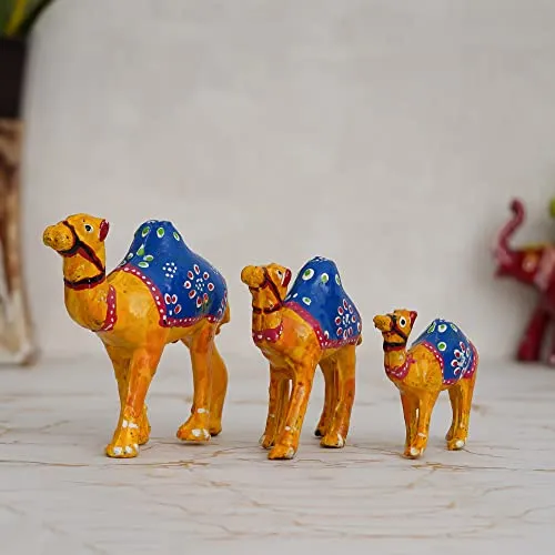 eCraftIndia Set of 3 Decorative Camel Showpiece Animal Figurines- Multicolor