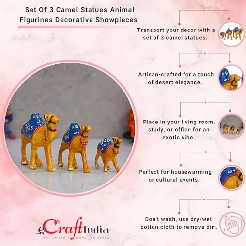 eCraftIndia Set of 3 Decorative Camel Showpiece Animal Figurines- Multicolor