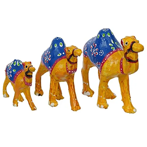 eCraftIndia Set of 3 Decorative Camel Showpiece Animal Figurines- Multicolor