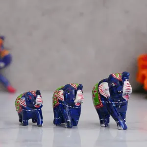 eCraftIndia Set of 3 Decorative Elephant Showpiece Animal Figurines- Multicolor