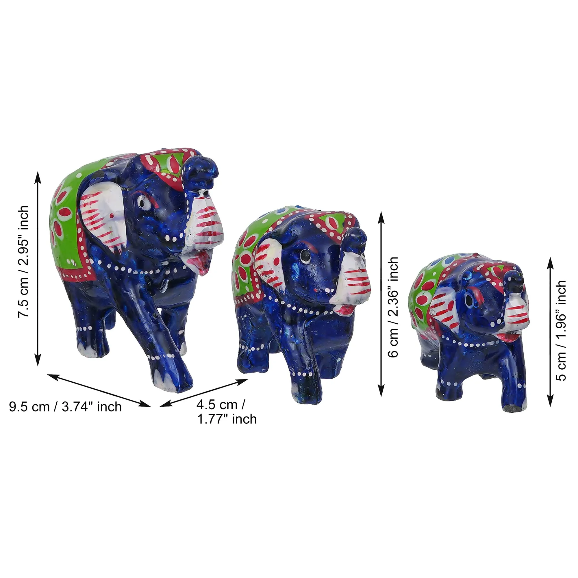 eCraftIndia Set of 3 Decorative Elephant Showpiece Animal Figurines- Multicolor