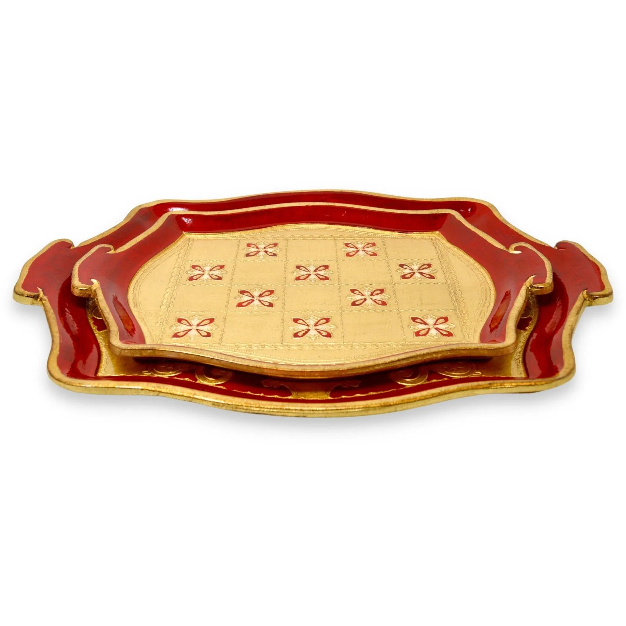 Florentine Carved Wood Tray, Large or Small, Red, Made in Italy