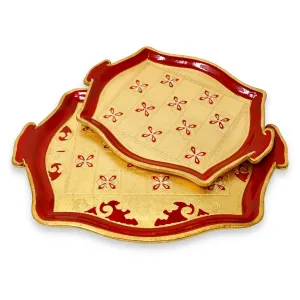 Florentine Carved Wood Tray, Large or Small, Red, Made in Italy