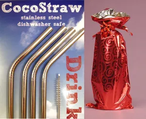 Gift Pack - Stainless Steel Reusable Drinking Straws 4 pack   Cleaning Brush *