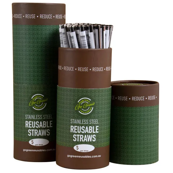 Go Green Stainless Steel Straw 8mm x 215mm Tube 50pcs