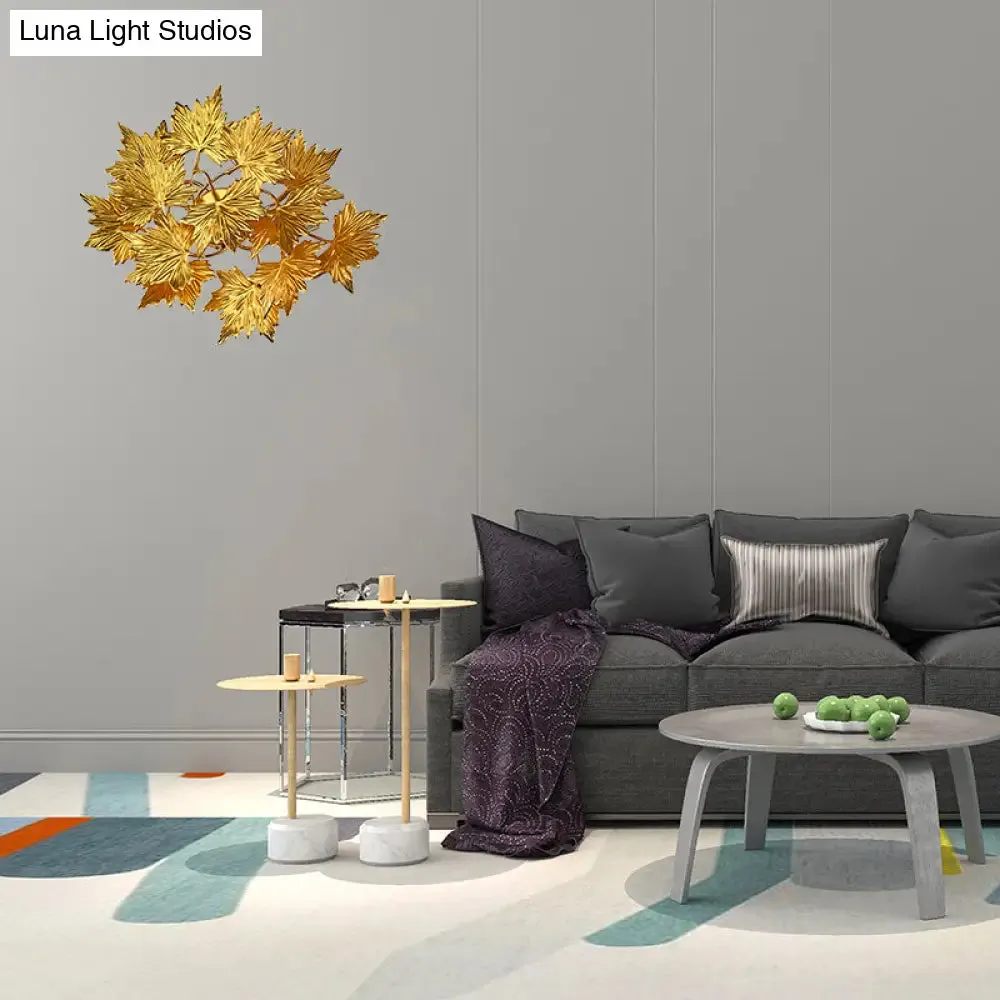 Gold Leaf Wall Mount Lamp with 4 Lights: Modernist Style for Bedroom