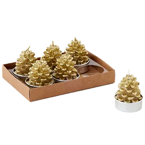 Gold Pinecone Boxed T-lights – 1.75" – Set of 6
