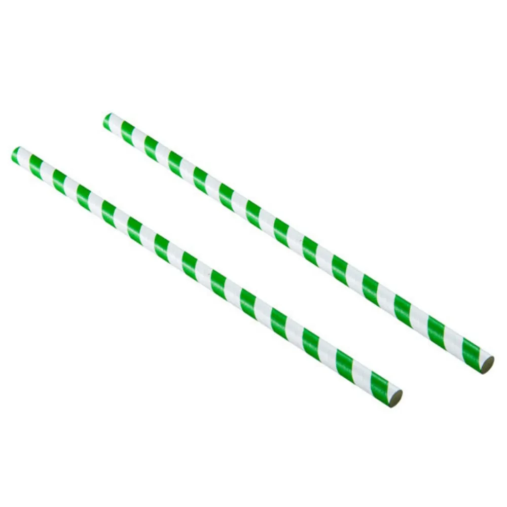 Green & White Paper Straws  8" Case (40 x 250pk)