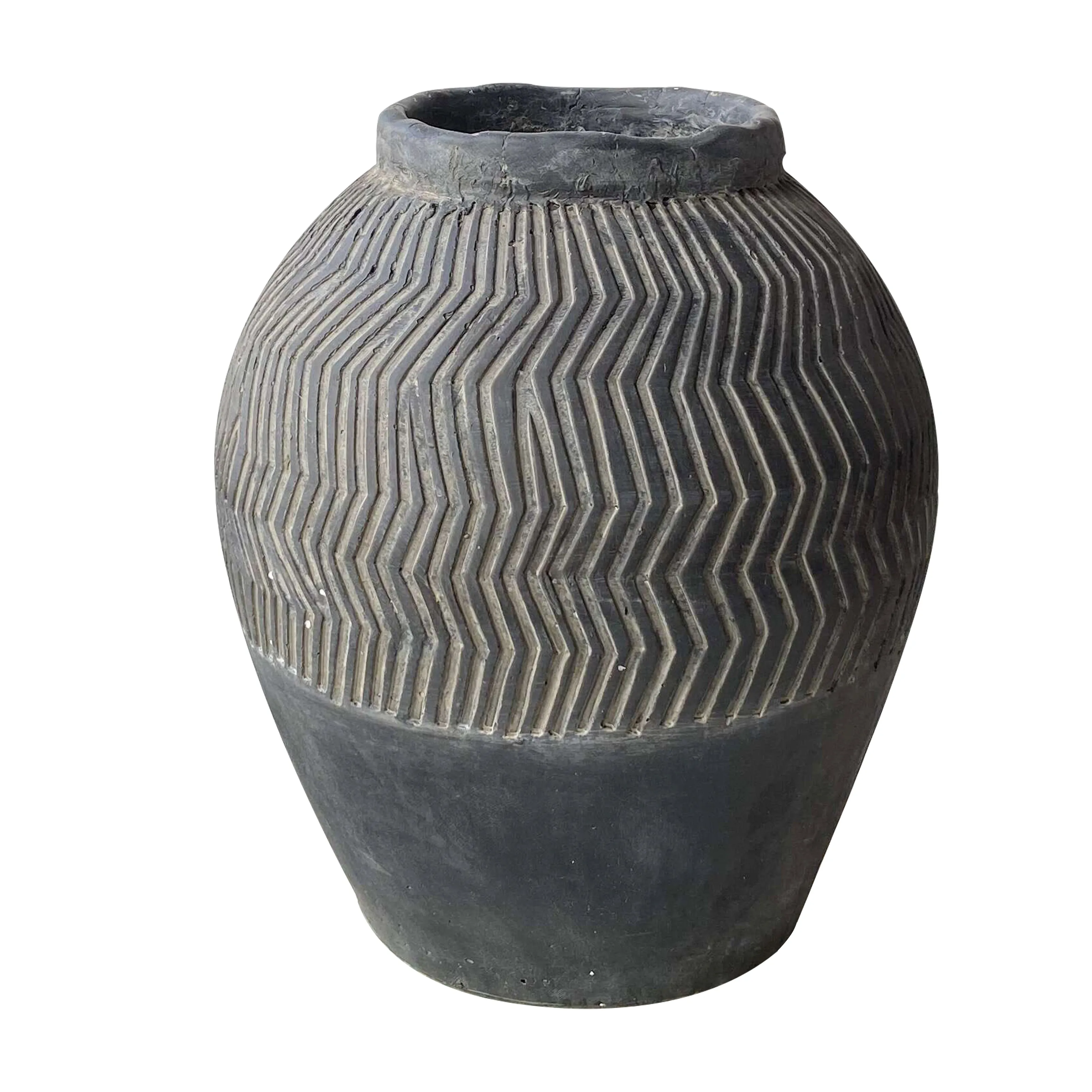 Grey Carved Pot