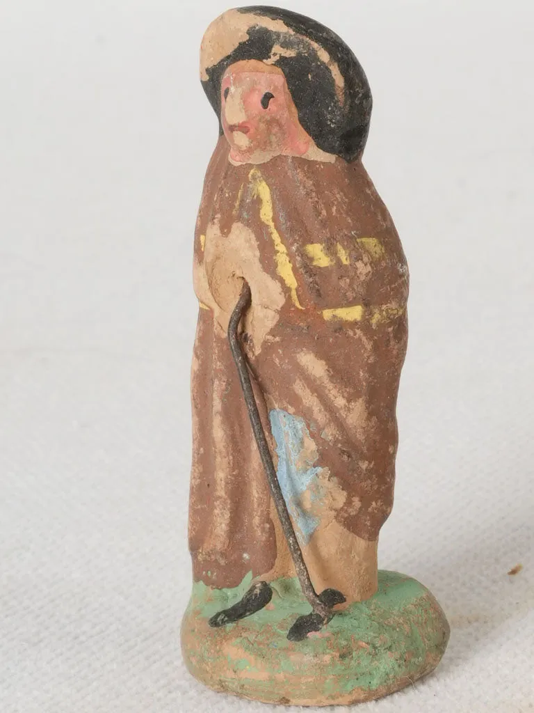 Handmade Antique Terracotta Santon Shepherd Figurine from Provence