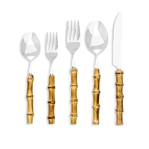 Homenook Bamboo Silverware Set - Natural Bamboo Flatware - Bamboo Cutlery and Utensils - Handcrafted 5 Piece Utensil Setting – Set for 1