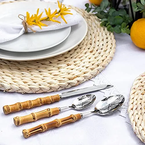 Homenook Bamboo Silverware Set - Natural Bamboo Flatware - Bamboo Cutlery and Utensils - Handcrafted 5 Piece Utensil Setting – Set for 1