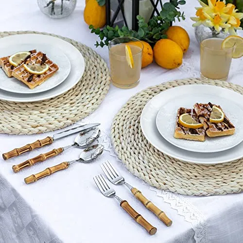Homenook Bamboo Silverware Set - Natural Bamboo Flatware - Bamboo Cutlery and Utensils - Handcrafted 5 Piece Utensil Setting – Set for 1