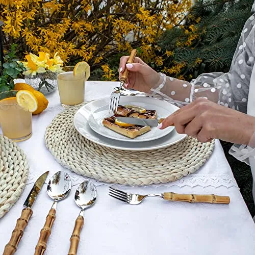 Homenook Bamboo Silverware Set - Natural Bamboo Flatware - Bamboo Cutlery and Utensils - Handcrafted 5 Piece Utensil Setting – Set for 1