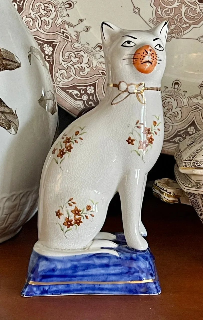 HTF Pair Flower Chintz English Staffordshire Mantle Cats