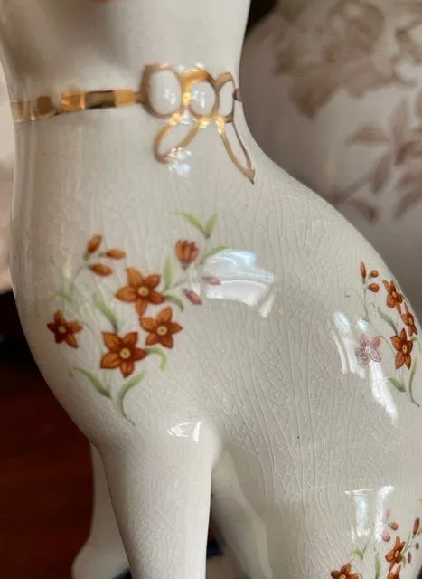 HTF Pair Flower Chintz English Staffordshire Mantle Cats