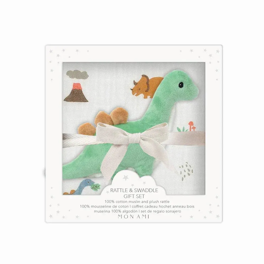 Jurassique Swaddle & Rattle Gift Set