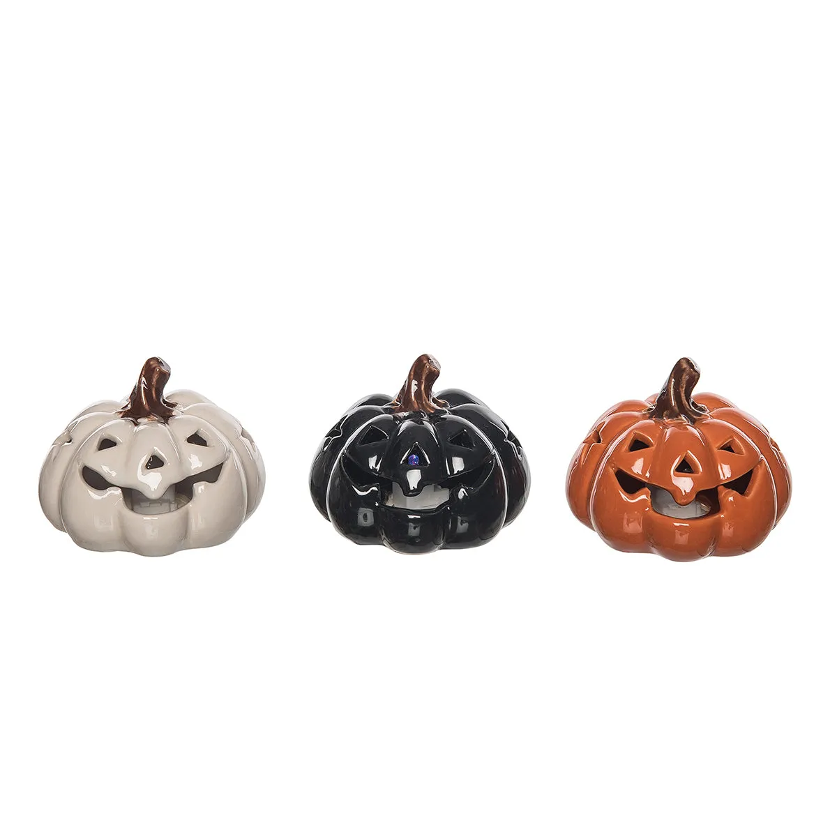 LED Orange White & Black Pumpkin, Asst. of 3