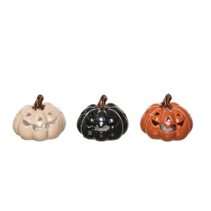 LED Orange White & Black Pumpkin, Asst. of 3