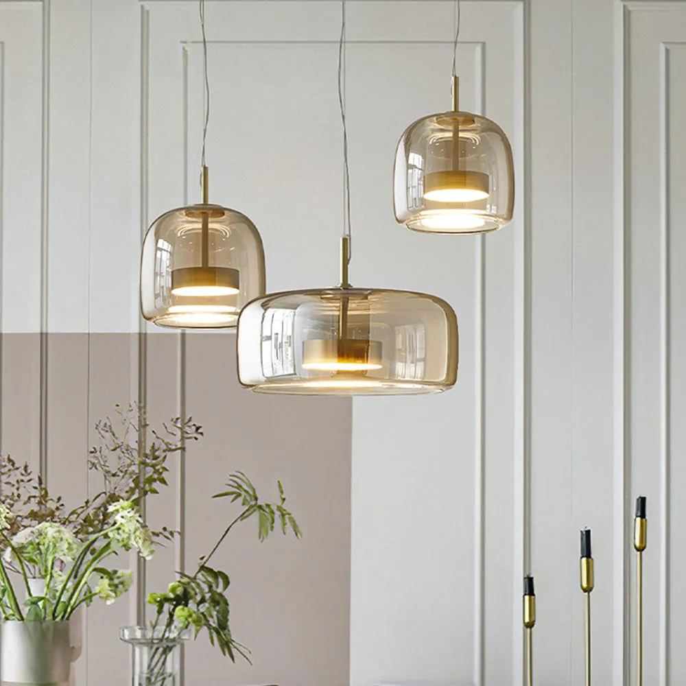 LED Pendant Lamps Golden Amber Metal Glass Bedroom