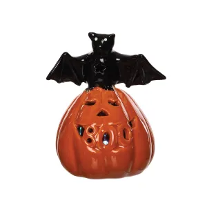 LED Pumpkin with Bat Figurine