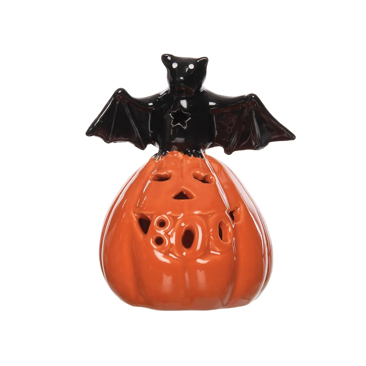 LED Pumpkin with Bat Figurine