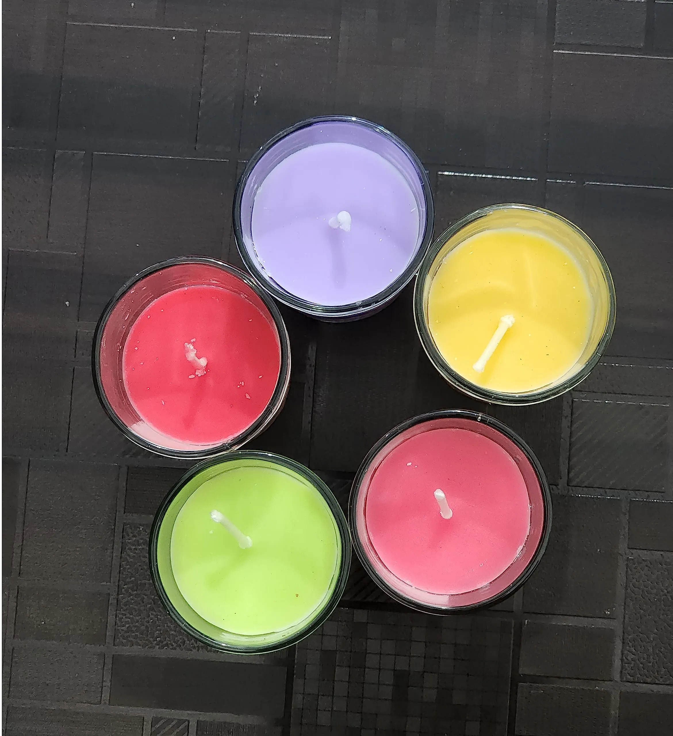 ManavRachit Glass Votive Candles Burn Time: 10 Hours, Paraffin Wax for Decoration of Diwali, Christmas, Parties & Special Occasions (Jasmine, Lamon, Lavender, Rose, Strawberry, Set of 5)