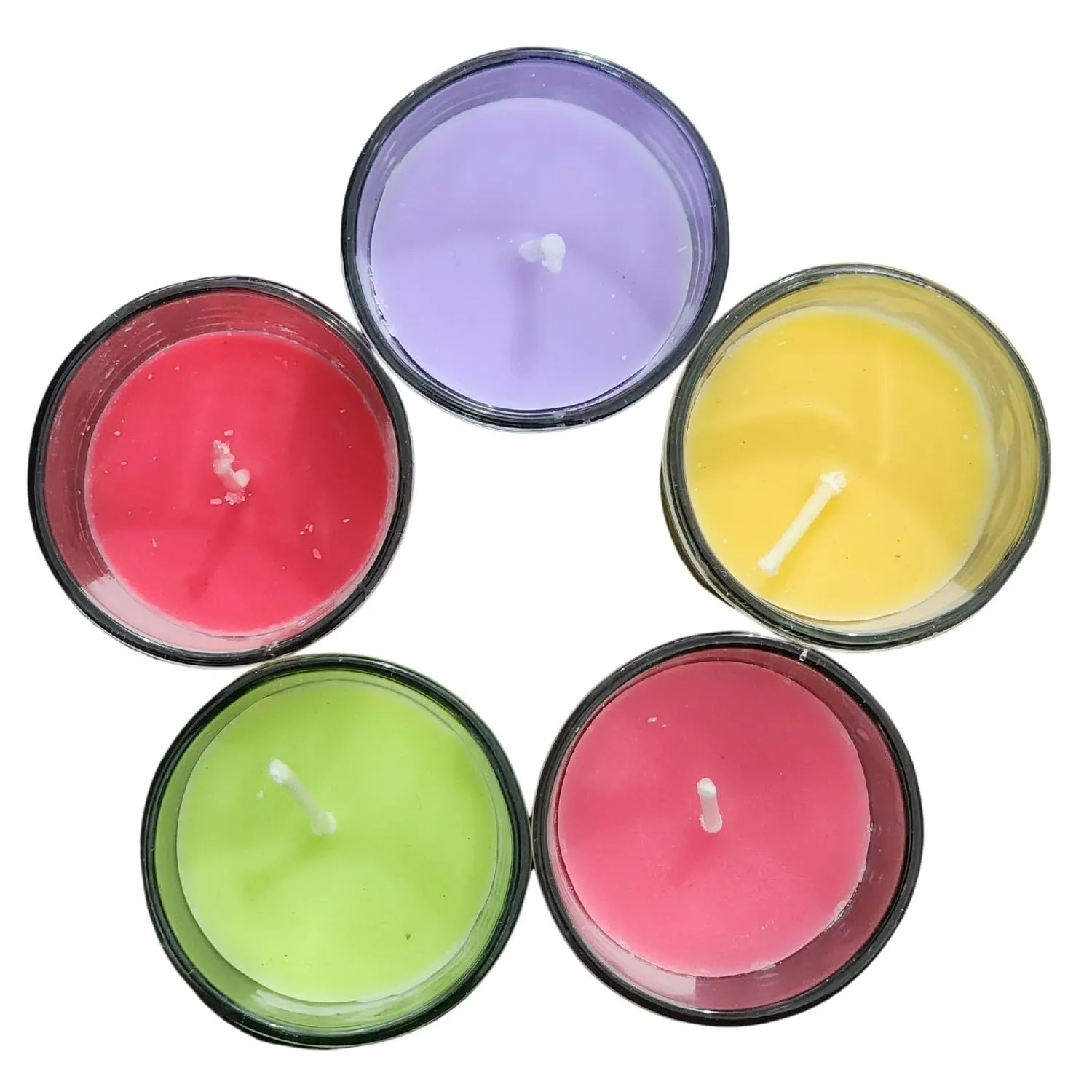 ManavRachit Glass Votive Candles Burn Time: 10 Hours, Paraffin Wax for Decoration of Diwali, Christmas, Parties & Special Occasions (Jasmine, Lamon, Lavender, Rose, Strawberry, Set of 5)