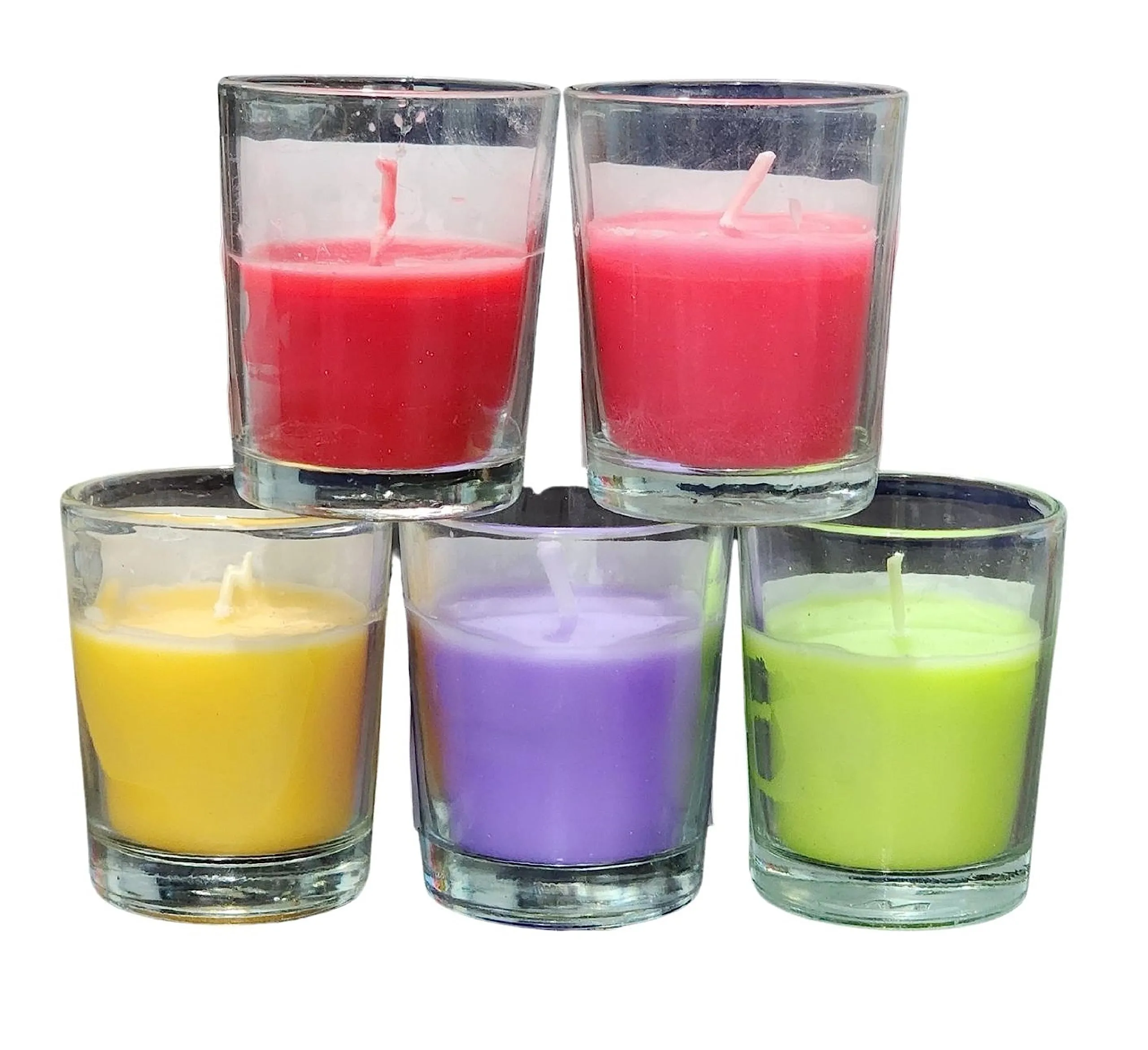 ManavRachit Glass Votive Candles Burn Time: 10 Hours, Paraffin Wax for Decoration of Diwali, Christmas, Parties & Special Occasions (Jasmine, Lamon, Lavender, Rose, Strawberry, Set of 5)