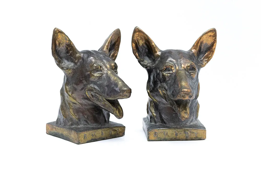 McCLELLAND BARCLAY Pair of Bronze Plated "Buddy" the Original Seeing Eye Dog Bookends
