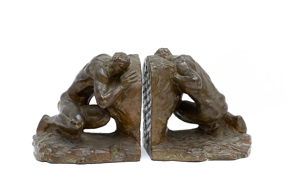 McCLELLAND BARCLAY Pair of Bronze Plated Sisyphus Bookends