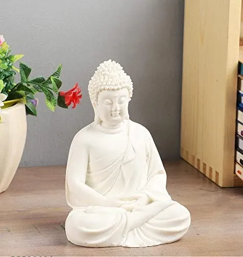Meditation Buddha White Premium Rare Handcrafted Polymarble Meditation/Dhyan White Buddha Statue Lord Figurine/Idol,Medium