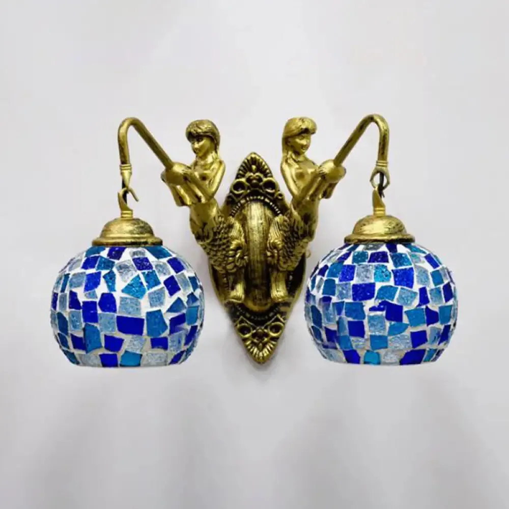 Mermaid Arm Stained Glass Sconce in Vibrant Mediterranean Colors