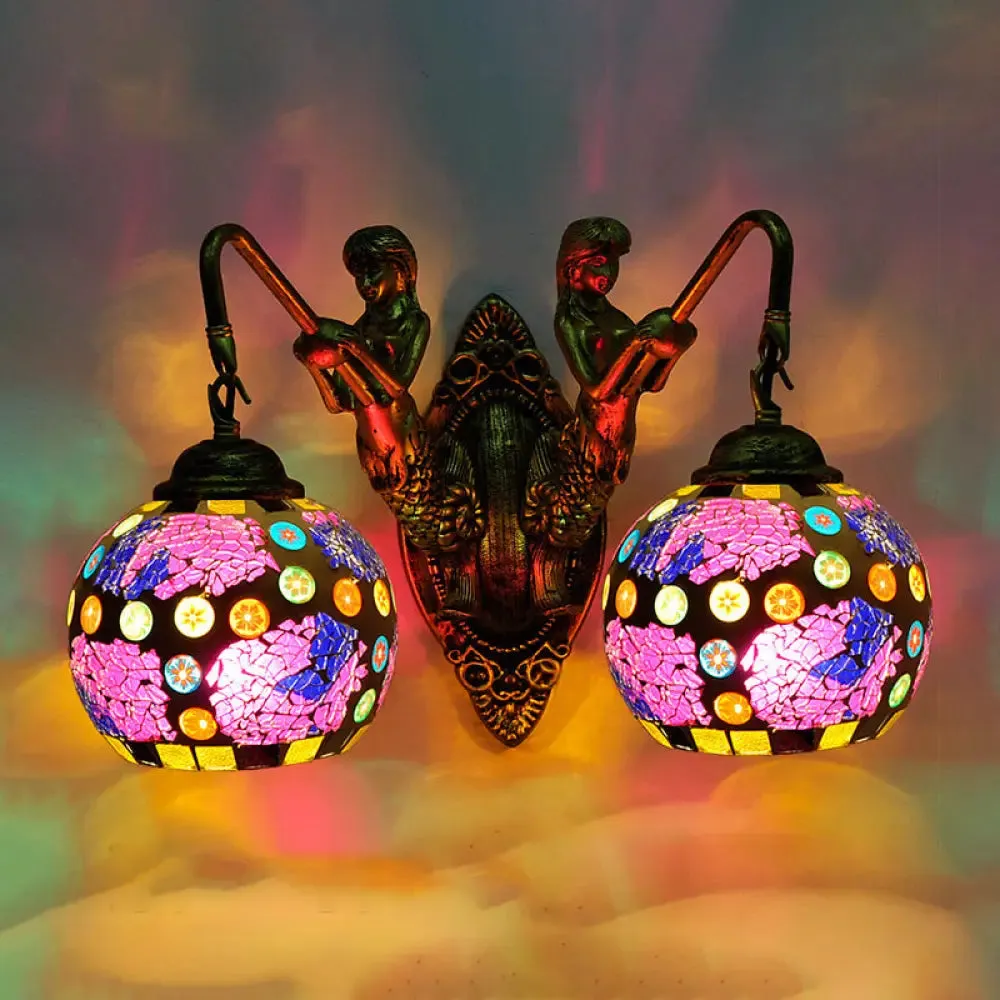 Mermaid Arm Stained Glass Sconce in Vibrant Mediterranean Colors
