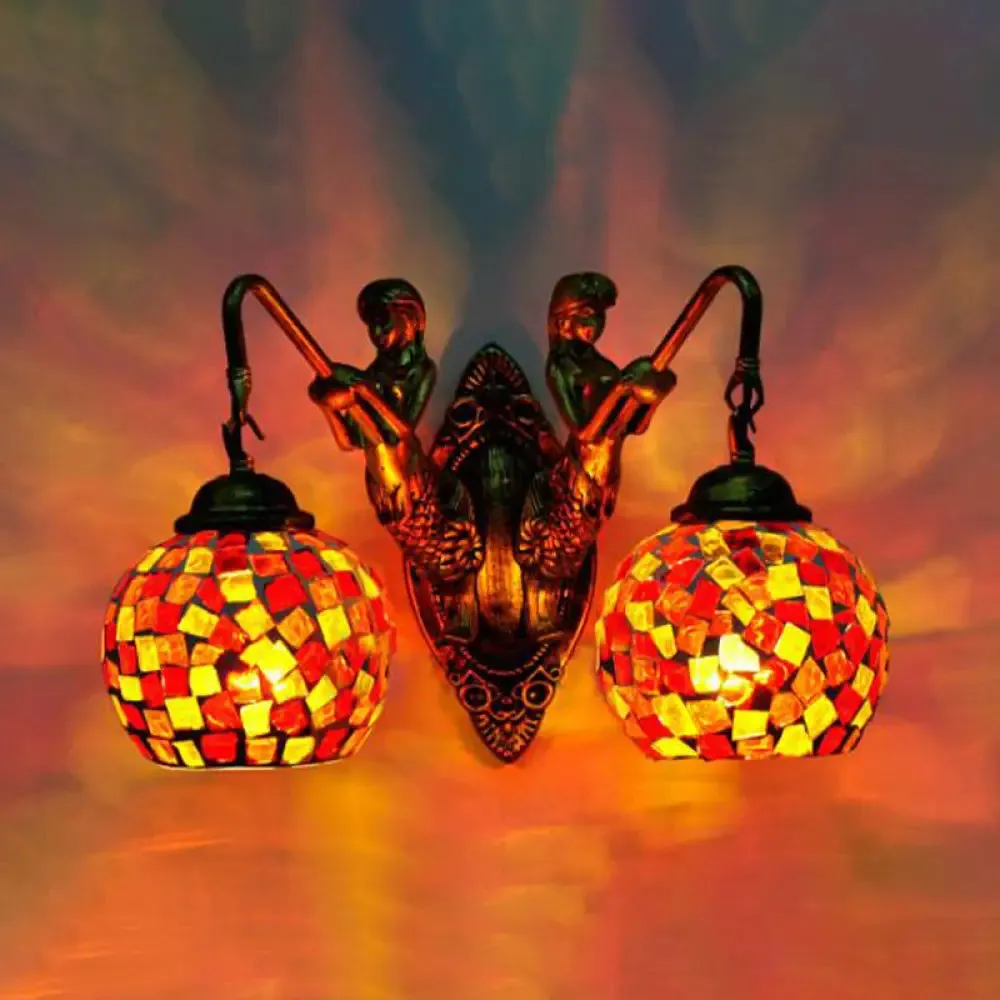 Mermaid Arm Stained Glass Sconce in Vibrant Mediterranean Colors