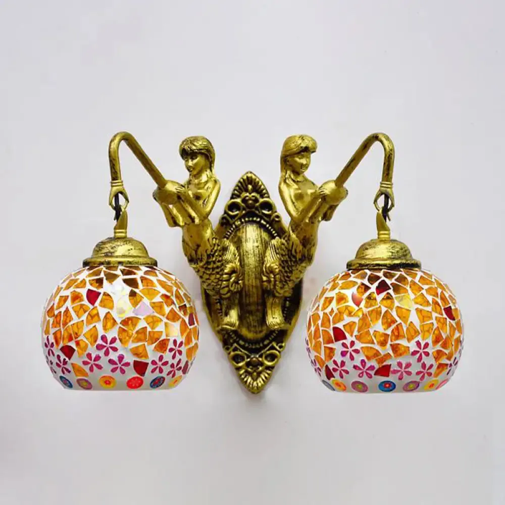 Mermaid Arm Stained Glass Sconce in Vibrant Mediterranean Colors