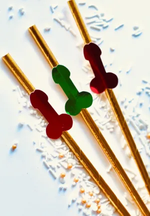 Metallic Christmas Bachelorette Party Penis Straws