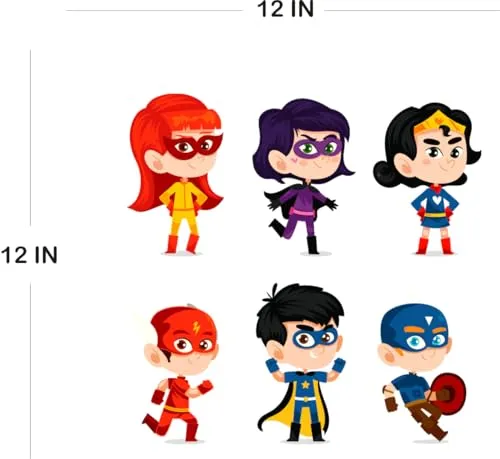 MINISHA ENTERPRISE'S Cartoon Superhero Vinyl Wall Stickers, Set of 6 12x12 inches Sheet