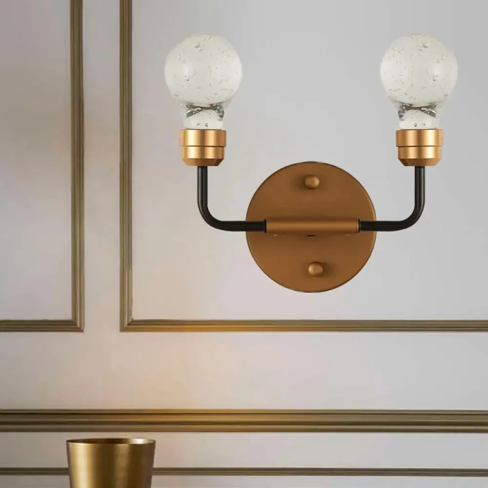 Modern Crystal 2-Light Brass Wall Light - Bulb Shaped Sconce Lamp for Bedroom & Living Room, Warm/White Light