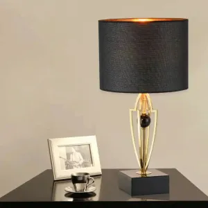 Modernist Small Black Desk Lamp with Marble Base - Fabric Drum Task Light for Efficient Lighting