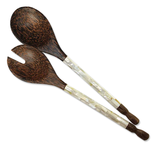 Mother of Pearl & Palm Wood Salad Servers