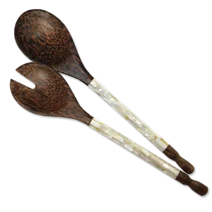 Mother of Pearl & Palm Wood Salad Servers