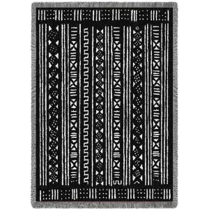 Mud Cloth Throw Blanket - Black or Blue