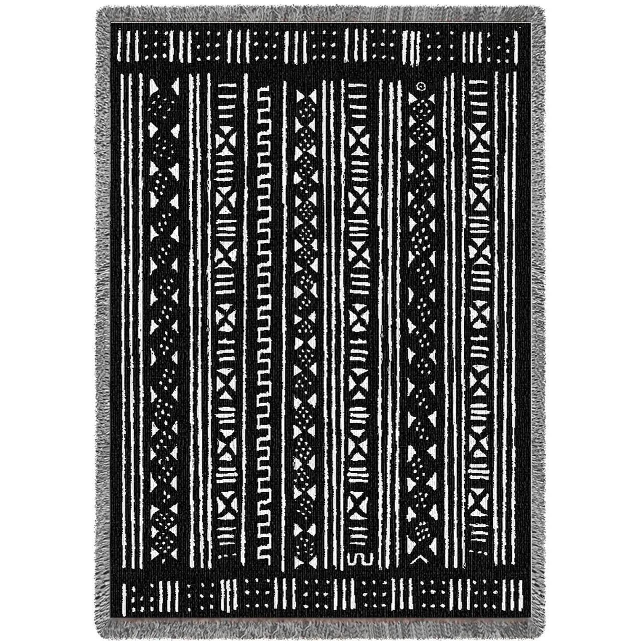 Mud Cloth Throw Blanket - Black or Blue