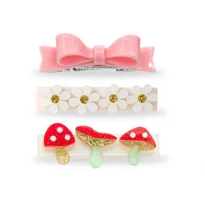 Mushroom Red & Bow Hair Clips Set