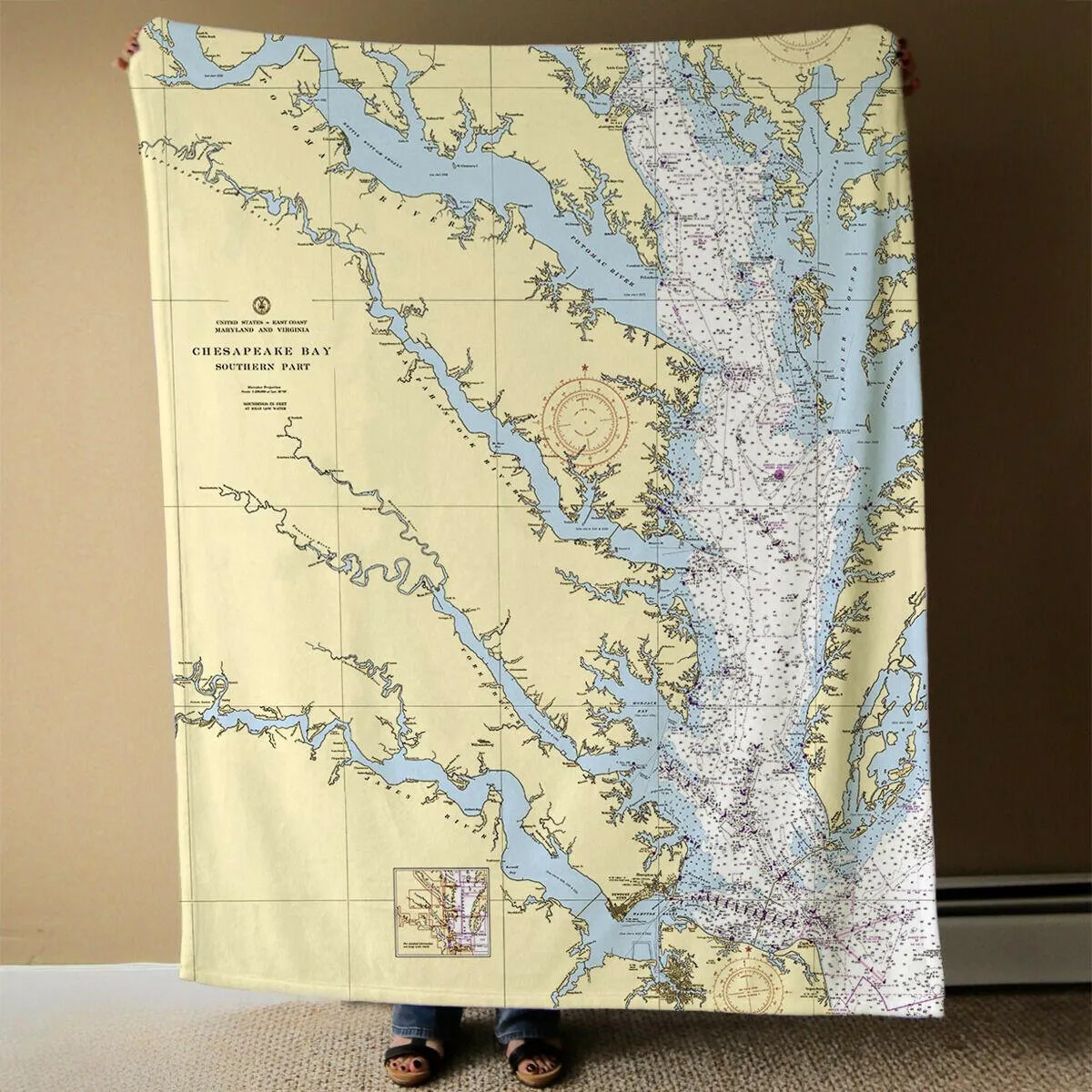 Nautical Chart Blankets, Virginia Coastal Maps
